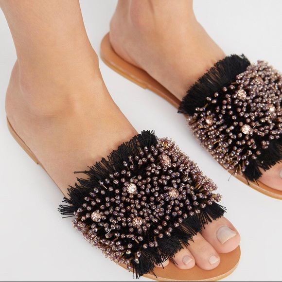 Free People Outer Banks Fringe Embellished Slides - Picture 2 of 8